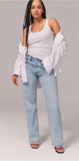 Abercrombie & Fitch 90s Baggy Low Rise Jeans 33/16 LONG Curve Love Light Wash thumbnail 1