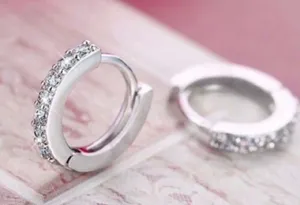 925 Silver Plated Cubic Zirconia CZ Diamond Small Hoop Earrings for Women Men thumbnail 3