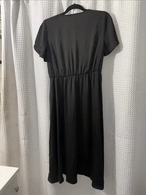 BTFBM Satin Black V Neck Tie Front Midi A-Line Maxi Dress Size Medium thumbnail 5