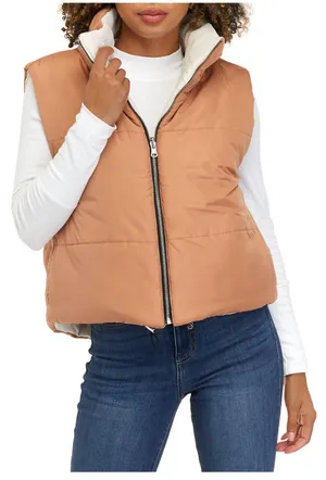Vine and Valley Puffer Vest Reversible Cozy Zip Jacket Beige Tan Womens M New thumbnail 1