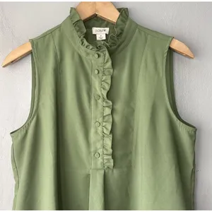 J Crew Ruffled Sleeveless Top Size 6 Green Office Siren Romantic Career Blouse thumbnail 2