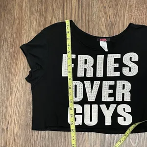 Blush Blinged Fries Over Guys Cropped T-shirt Black With White Writing Large thumbnail 8