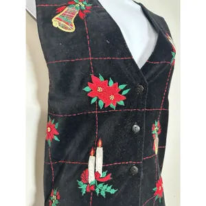 Vintage‎ Oak Hill Christmas Vest Velvet Embroidered Poinsettia Bells Size XL thumbnail 2