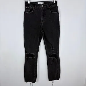 Abercrombie & Fitch The Ankle Straight Ultra High Rise Jeans Black Denim 2‎ Long thumbnail 2