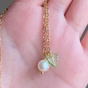 Handmade freshwater pearl & leaf fairy statement necklace🍃 thumbnail 4