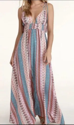 Lulu's Maxin Relaxin Multi Print Plunge Maxi Dress Size XS thumbnail 1