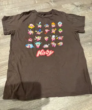 Kirby Nintendo T Shirt Brown Graphic Print Cartoon‎ Video Game Tee Sm thumbnail 1