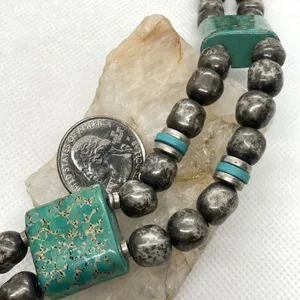 Vintage Japan Silver Tone & Teal 2 Strand Beaded 30'' Necklace Unique‎ 1960s thumbnail 5