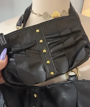 Designer Shoe Warehouse Black Faux Leather Ruffled Shoulder Tote Bag + Matching Pouch thumbnail 6
