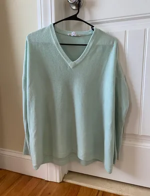 Oversized Ice Blue V-Neck Sweater thumbnail 2