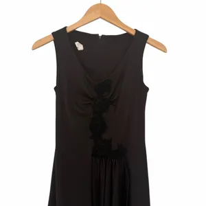 Vintage Black A Line Floral Detail Sleeveless Midi Dress Sz XS thumbnail 2