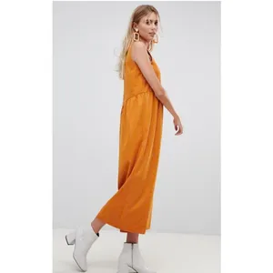 ASOS Minimal Jumpsuit with Ruching Detail and Keyhole Back in Mustard, 2 thumbnail 2