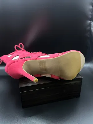 Wild Diva Hot Pink Suede Cutout Lace Up Stiletto Heel Booties Barbiecore Glam thumbnail 6