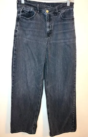 American Eagle Strigid Black High Rise Wide Leg Jeans Size 6 Regular thumbnail 1