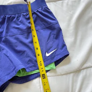 Nike Womens Dri-FIT 2-in-1 Running Shorts Purple Green Just Do It Large Active thumbnail 2