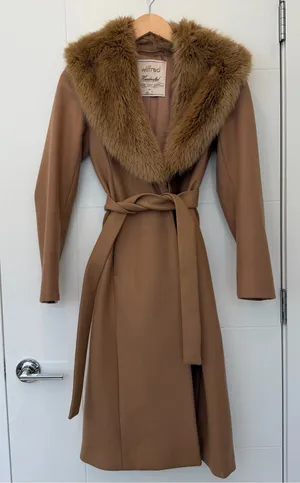 Wilfred Faux-Fur Long Wrap Coat Wool XS - Camel thumbnail 1