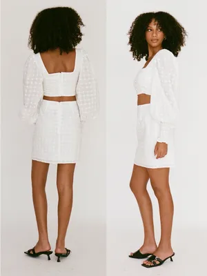 Sabo Skirt • Indiana Puff Top white cropped embroidered long balloon sleeve thumbnail 10