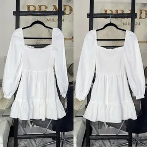 New Aritzia Wilfred New Tempest White Smocked Linen Mini Dress Square Neck Small thumbnail 6