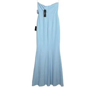 NWT Lulus Elegant Finesse Pleated Cutout Strapless Bodice Maxi Dress S Blue thumbnail 13