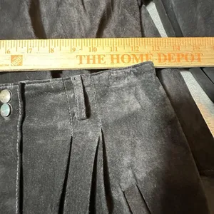 Genuine Leather Suede Black Long Skirt & Button Top Suit Set Matching VTG thumbnail 5