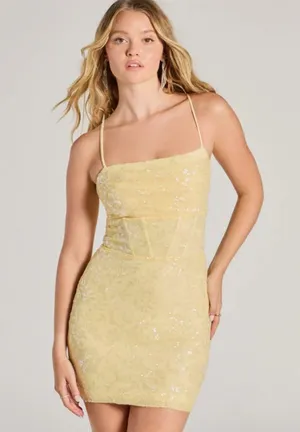 Windsor Yellow Sequin Homecoming Dress thumbnail 1