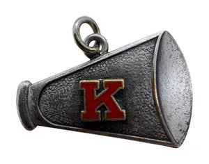Vintage Megaphone Charm Silver Tone Red Enamel Letter K Cheerleader Pendant 4.2g thumbnail 1
