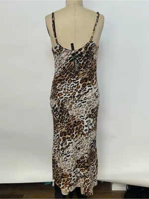 Single Leopard-Print Slip Maxi Dress in Brown and Cream thumbnail 4