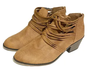 Time and Tru Size 7.5 Memory Foam Brown Woven Ankle Booties‎ thumbnail 1