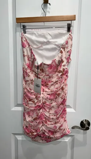Hello Molly Women’s Floral Truly Mine Strapless Ruched Mini Dress Size XL 10 NWT thumbnail 3