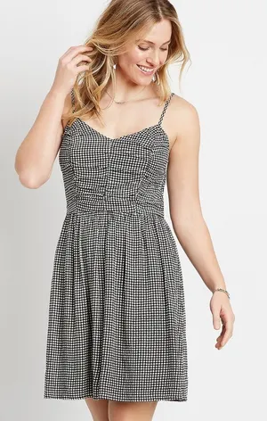 Maurices Black Gingham Tiered Top‎ Mini Dress Womens XL Cottage Core Prairie thumbnail 1