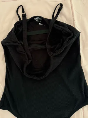 Hollister Slim Tan Black ribbed Square Neck Spaghetti Strap bodysuit, size S thumbnail 13
