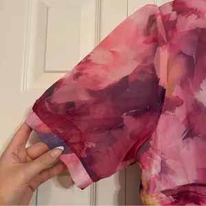 Flycurvy Plus Size Wedding Guest Fuchsia Chiffon midi dress thumbnail 8