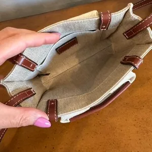 Chloé Mini Woody Tote White Brown Linen Canvas thumbnail 7