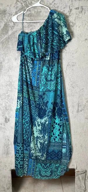 Fuzzi Italy Lace Mosaic Print One Shoulder Mesh Maxi Dress Turquoise Blue XL‎ thumbnail 1