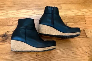 Papillio by Birkenstock Ebba Black Natural Leather Wedge Ankle Boots Booties 7 thumbnail 1