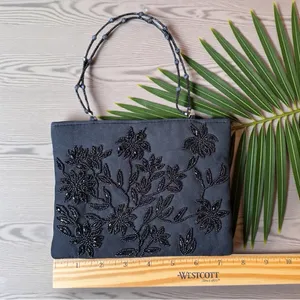 BEBE Black Beaded Evening Purse – Floral Shoulder Bag thumbnail 6