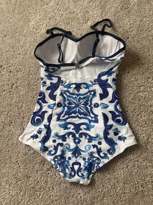 Women’s Blue & White Pattern Swimsuit thumbnail 4