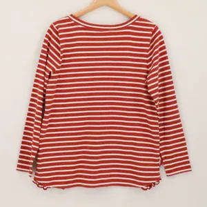 Talbots Ruffle Hem Striped Long Sleeve Tshirt Womens Size MP Red White Cotton thumbnail 2
