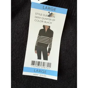 DKNY Womens Quarter‎ Zip Striped Pullover Sweater Black White Large NWT thumbnail 3