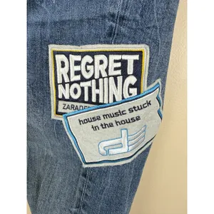 Zara Women’s Skinny Stretch Blue Jeans Size 30 Patch “Regret Nothing” thumbnail 3