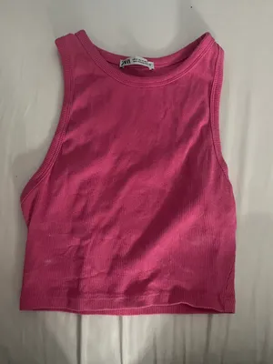 Pink Ribbed Cropped Tank thumbnail 1