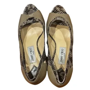 Jimmy Choo Patent Leather Python Print Peep Toe Pump Size 38.5/8-8.5 thumbnail 3