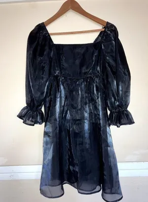 BLU PEPPER Satin Babydoll Mini Dress Black Size Small S GOTH FOREST FAIRY GRUNGE thumbnail 1