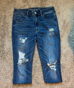 American Eagle Outfitters Women's Ripped Dark Blue jegging Jeans thumbnail 1