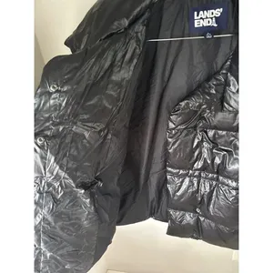 Lands’ End Black Shiny Power Down Puffer 600 Fill Jacket Adjustable Waist Large thumbnail 3