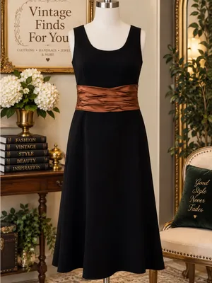 Jessica Howard Black A-Line Dress with Brown Satin Sash thumbnail 2