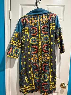 Retro duster jacket whimsygoth boho maximalist floral brown blue sz M thumbnail 2