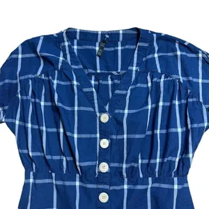 Zara trf Dark Blue Windowpane Cotton Mini Dress Women’s US M thumbnail 3