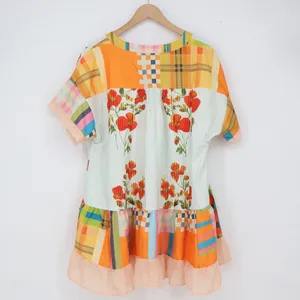 Unbranded Tunic Top Womens L Patchwork Floral Plaid Multicolor Ruffle Excellent thumbnail 4