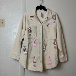 Peach Love Sequin Nutcracker Corduroy Shacket NWT Size S thumbnail 2